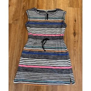 T by Talbots Navy Striped Sleeveless French Terry Dress Petite Medium Drawstring